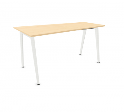 B-Free Stehtisch von Steelcase mit heller Holzplatte und weißen Füßen, ideal für moderne Büros.
